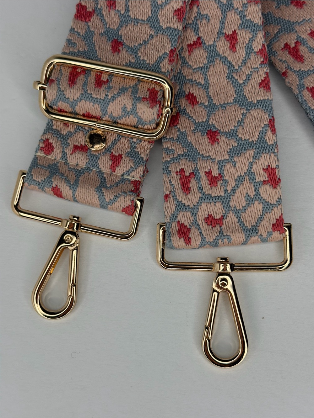 Pom Pom London Bag Strap Adjustable Pink Blue Leopard animal Print Gold Hardware - Picture 2 of 7